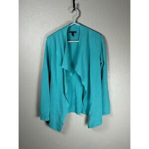 Eileen Fisher Size PP Petite XS Cardigan Teal Knit Sweater Waterfall TINY FLAW